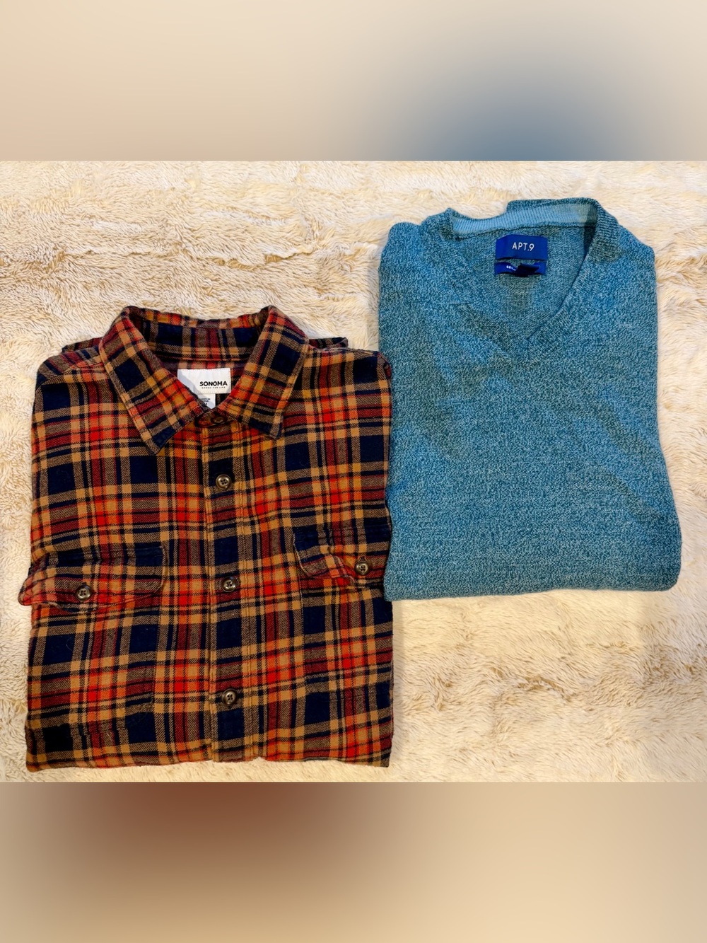 Bundle! Men’s Sonoma Flannel & Apt. 9 Blue V-Neck Sweater